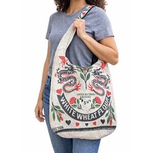 Dragon Flour Sack Purse Bag Cotton Tote Vintage Look Feed Sack Cross Body